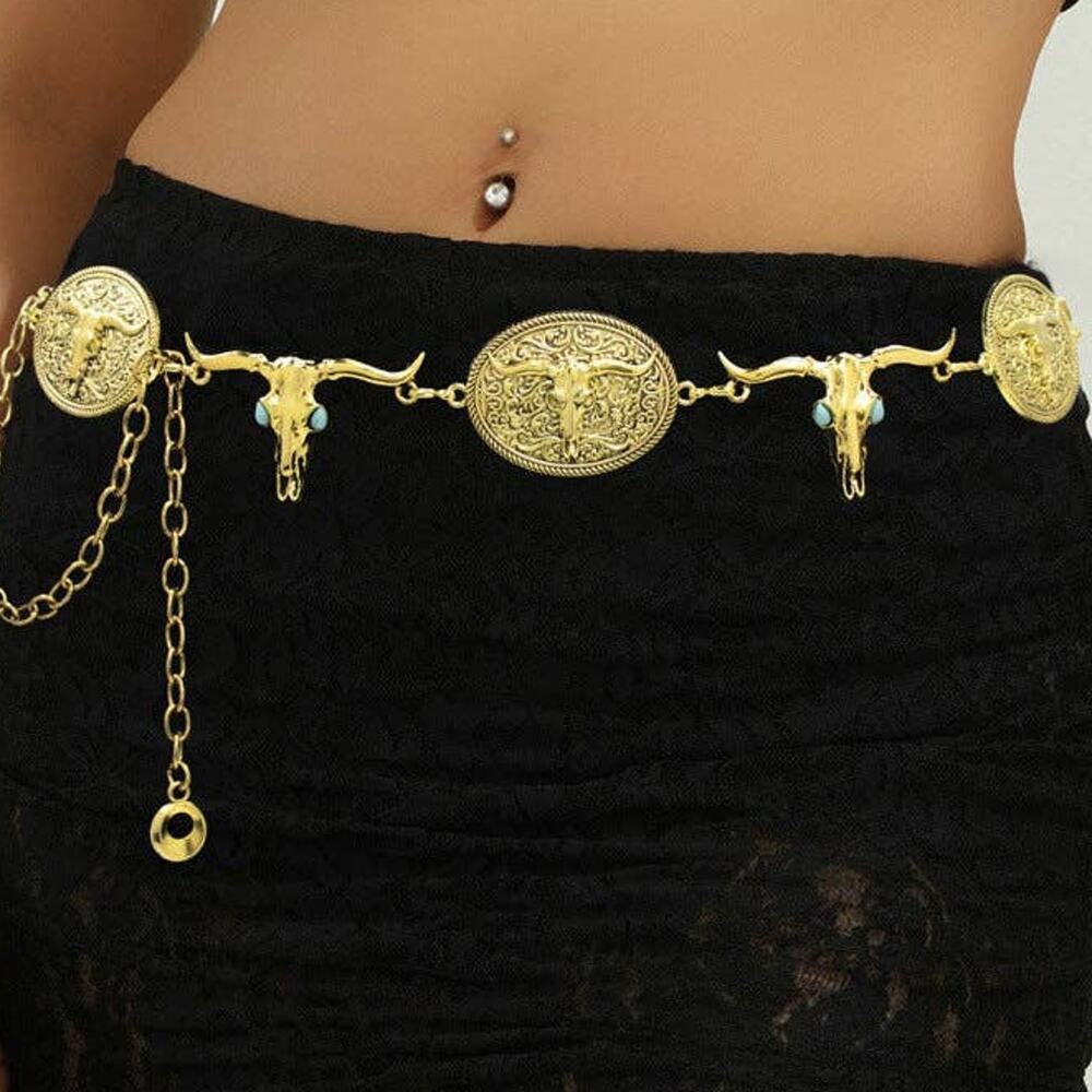 Gold Concho Cowgirl Steer Waist Chain